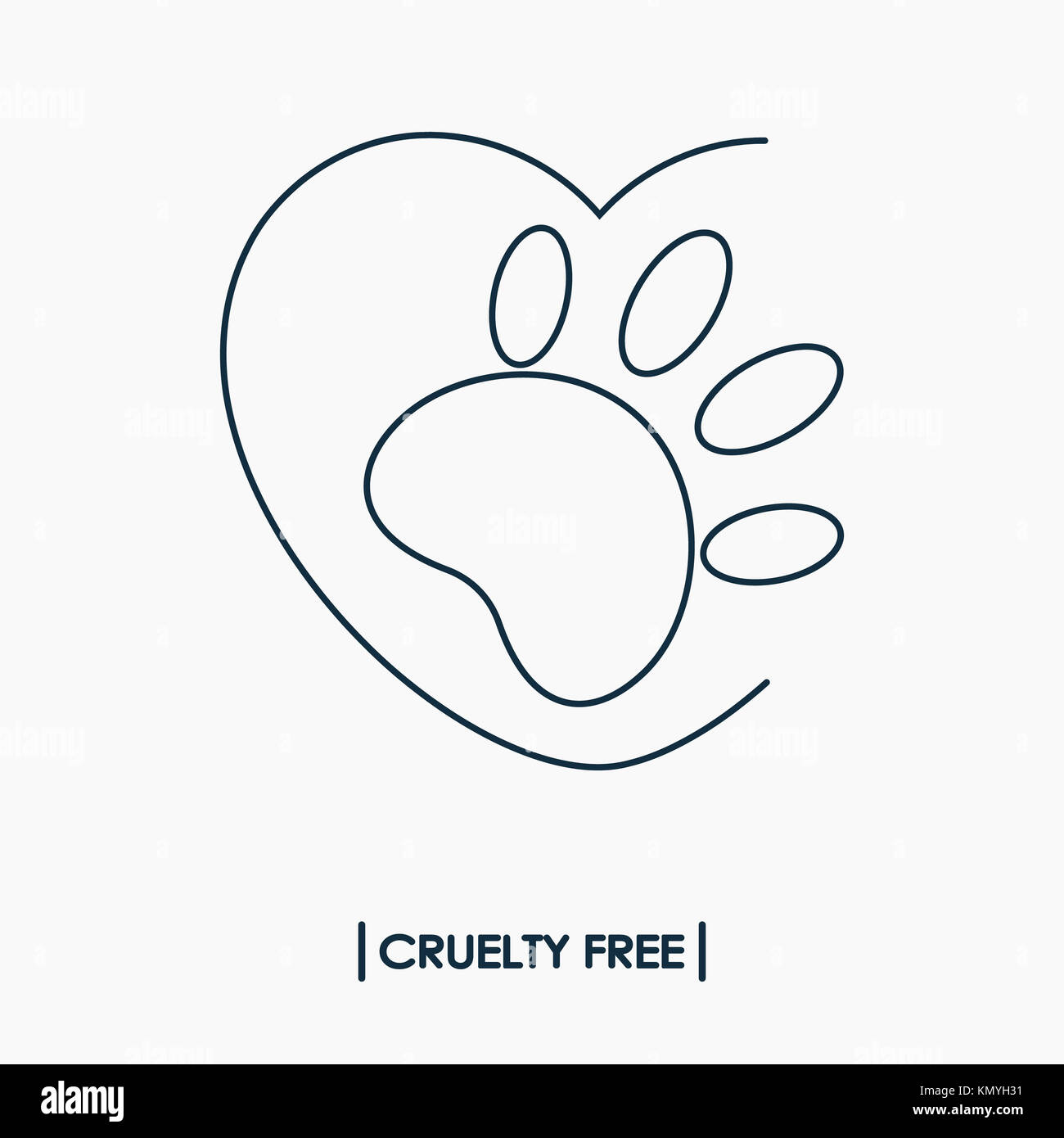 Animal cruelty free logo. Non testé sur les animaux symbole. L'empreinte dans le coeur de lapin Banque D'Images