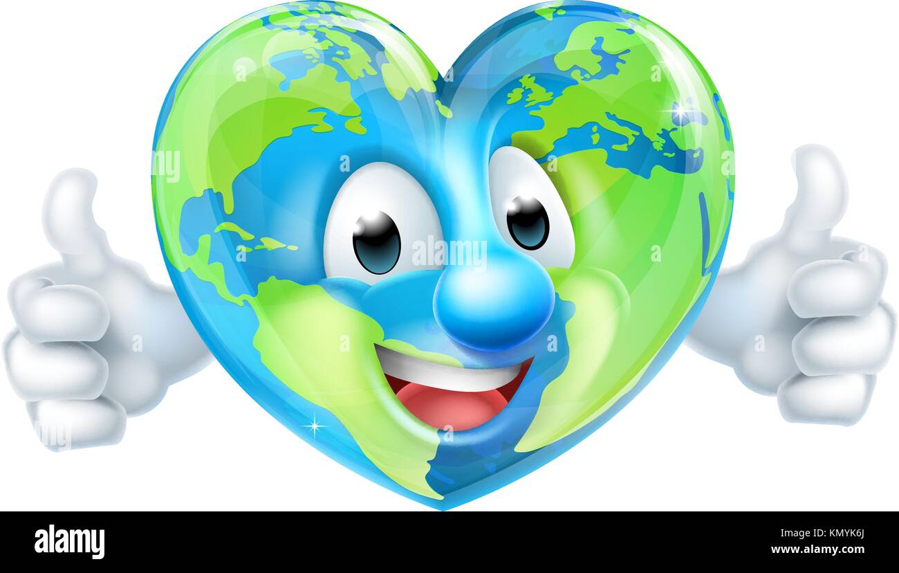 Personnage de dessin animé Journée mondiale de la Terre coeur Thumbs Up Illustration de Vecteur