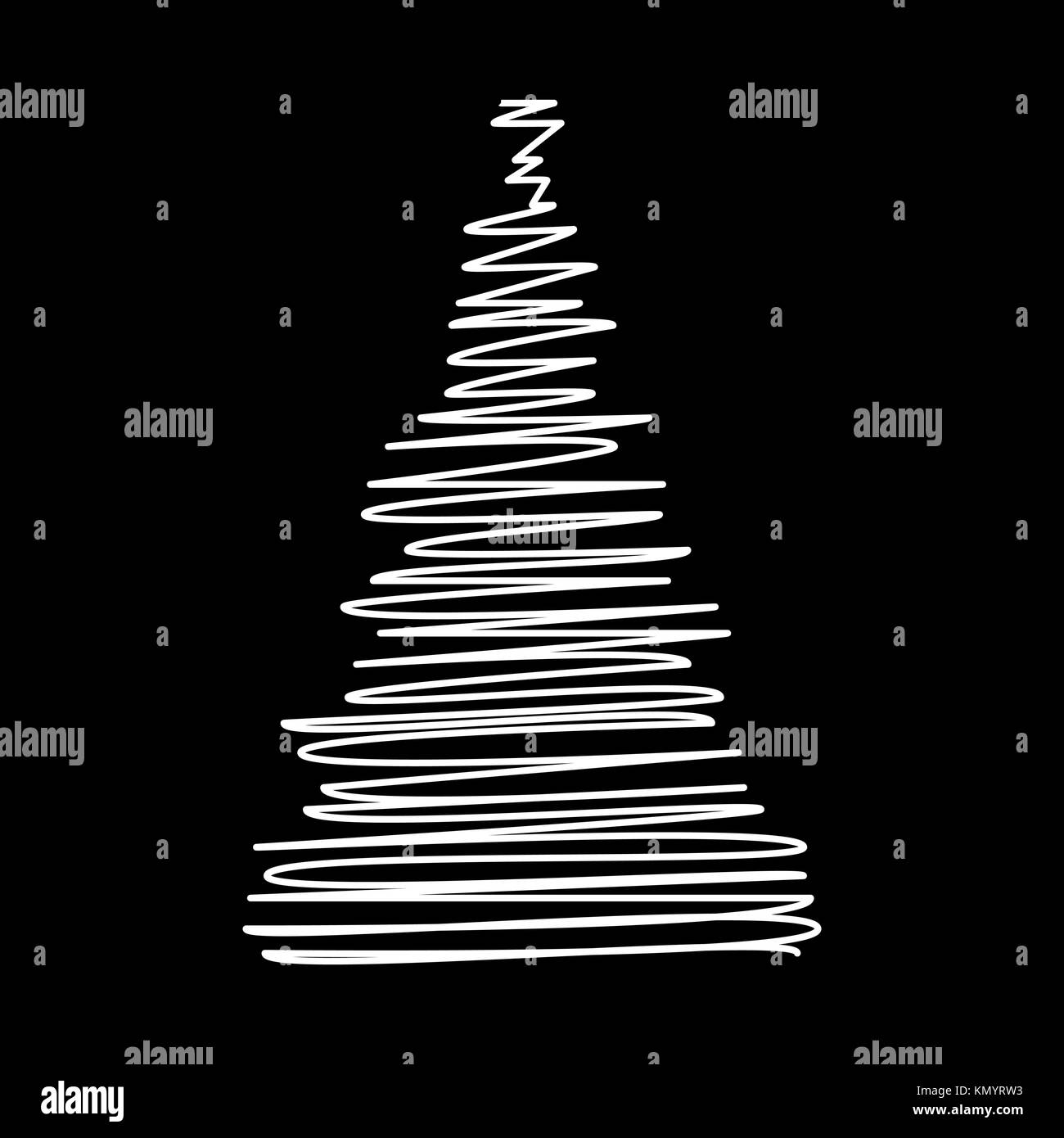 Gribouillage à l'arbre de Noël isolé sur fond noir design Illustration de Vecteur