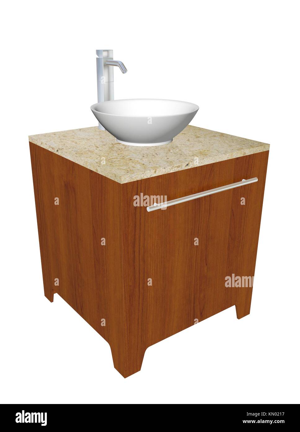 Salle de bains moderne évier ensemble avec la céramique ou acrylique d'un  lavabo, d'installation de chrome, et l'armoire en bois avec comptoir en  granit, 3d illustration, isolé Photo Stock - Alamy