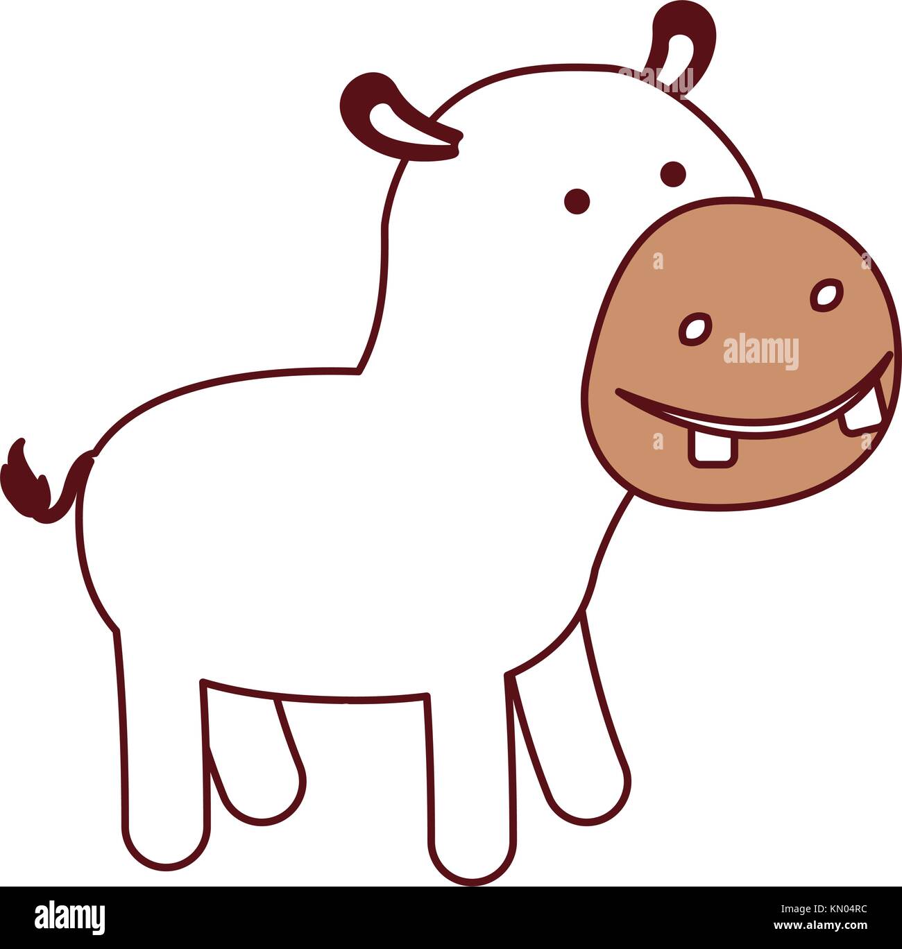 Caricature d'hippopotame en couleur articles silhouette aux contours épais Illustration de Vecteur