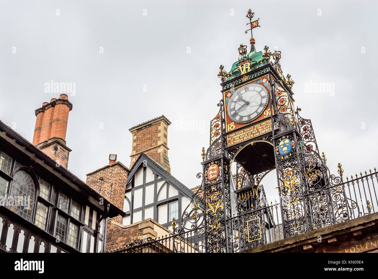 L'horloge Eastgate dans le centre-ville historique de Chester, Cheshire, nord-ouest de l'Angleterre Banque D'Images