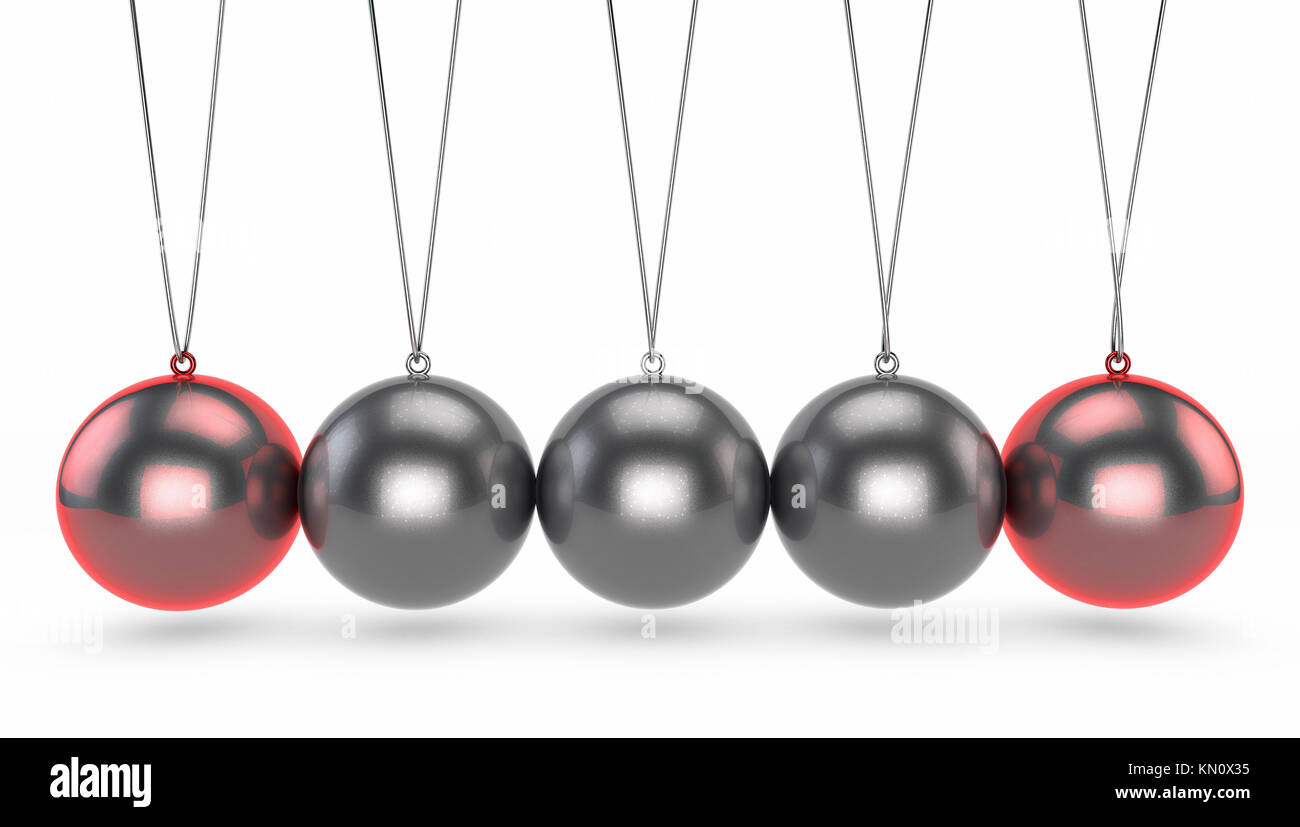 Newton's cradle, c'est un appareil qui démontre la conservation de l'impulsion et l'énergie à l'aide d'une série de sphères oscillante. Newton's balls Banque D'Images