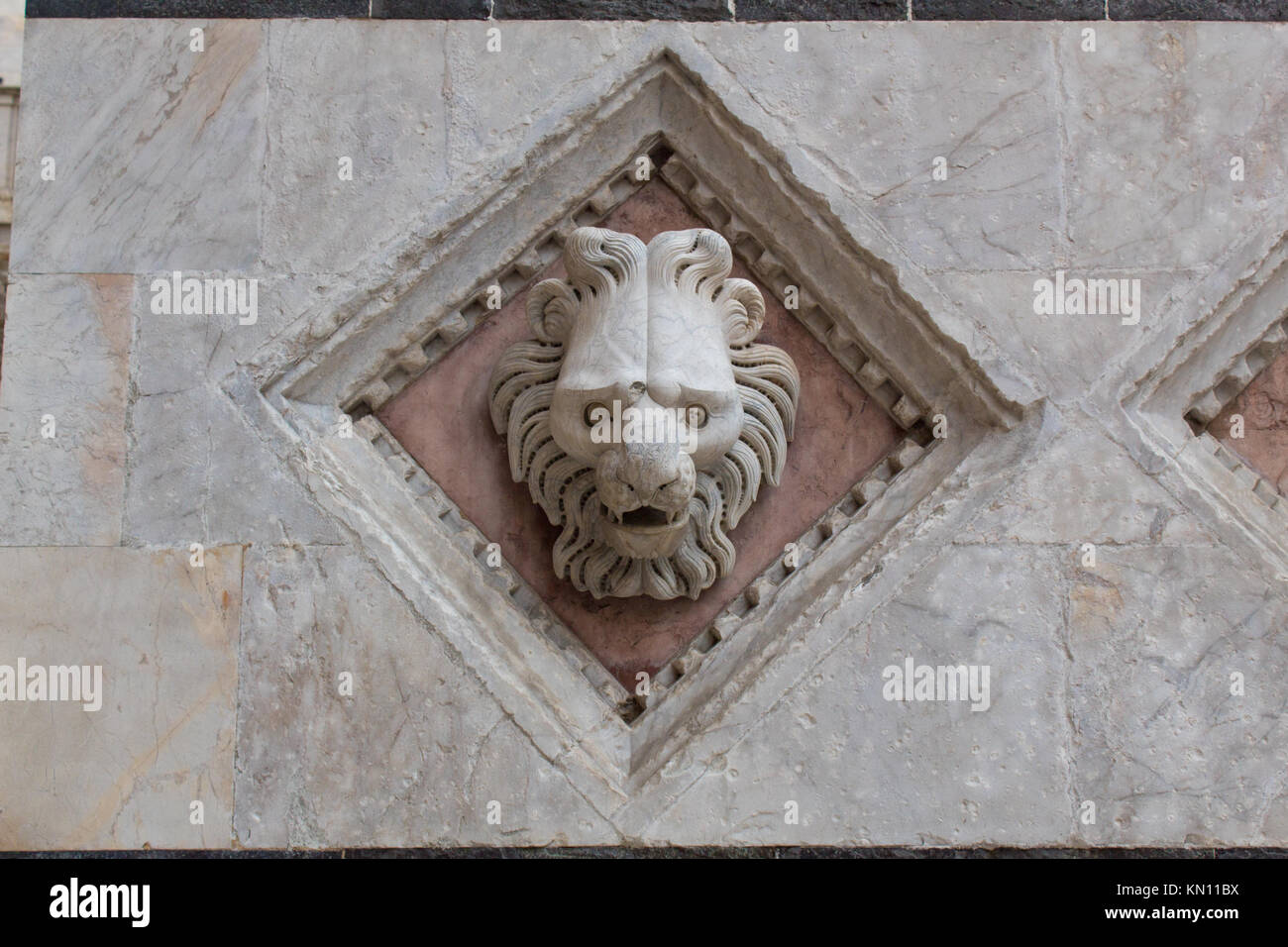 Tête de lion sculpté élément extérieur sur le Duomo di Siena. Banque D'Images