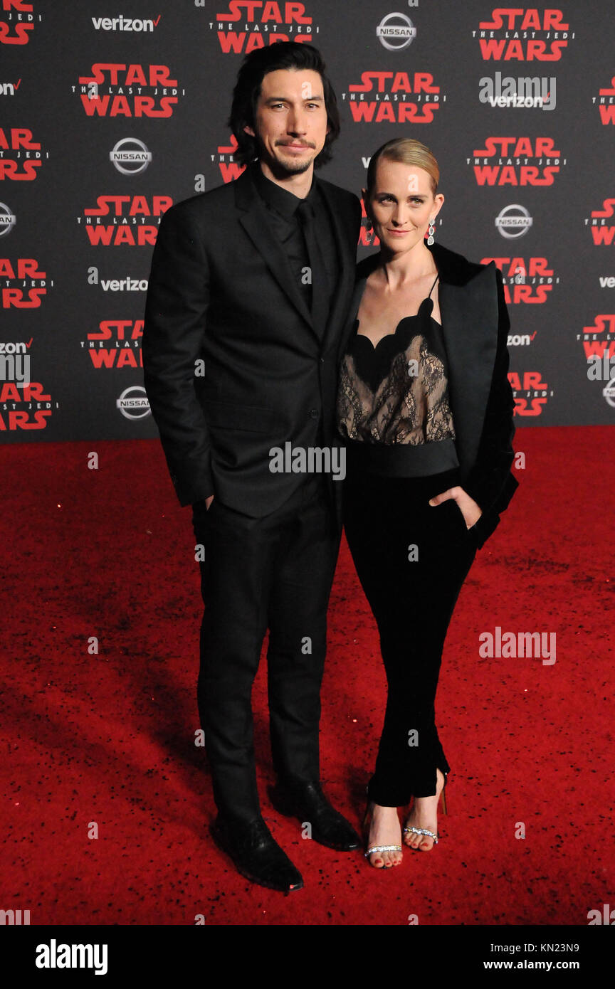 Los Angeles, USA. 09Th Dec, 2017. (L-R) et Adam Driver acteur actrice épouse Joanne Tucker assister à la première mondiale de Disney Pictures et Lucasfilm's 'Star Wars : Le dernier des Jedi Au Shrine Auditorium le 9 décembre 2017 à Los Angeles, Californie. Photo de Barry King/Alamy Live News Crédit : Barry King/Alamy Live News Banque D'Images