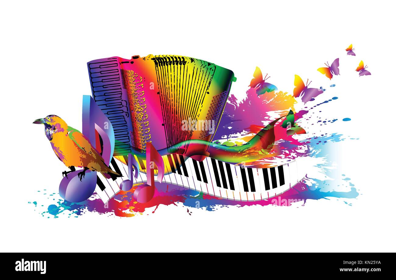 Arrière-plan de la musique avec l'accordéon. Peinture numérique. Vector illustration Illustration de Vecteur