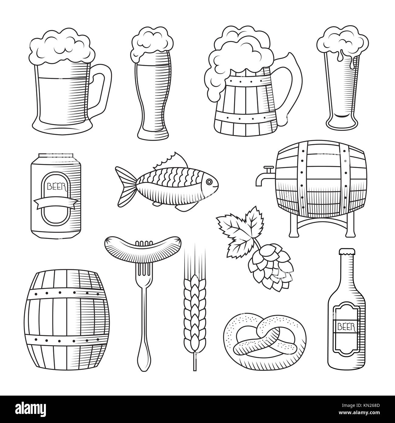 Un ensemble d'icônes de l'Oktoberfest. illustration dans le style cartoon, isolé sur fond blanc Banque D'Images