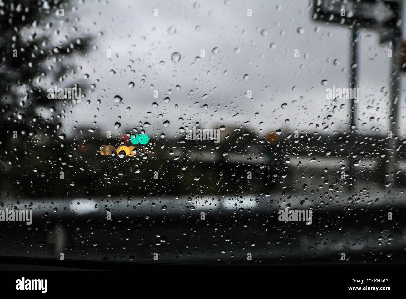 La pluie sur les vitres des voitures pendant la journée Banque D'Images