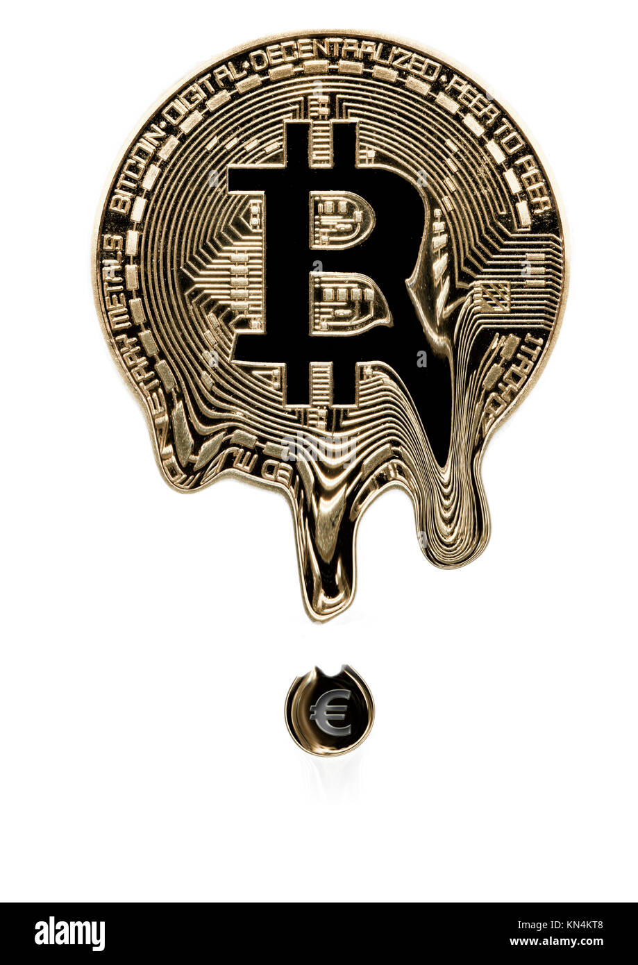 Image symbole de la monnaie numérique, Bitcoin à un euro de nouveau flux Banque D'Images