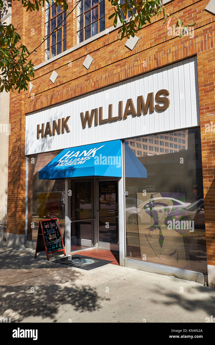 Hank Williams Museum, une légende de la musique country western, entrée extérieure avant sur Rue du Commerce en centre-ville de Montgomery en Alabama, USA. Banque D'Images