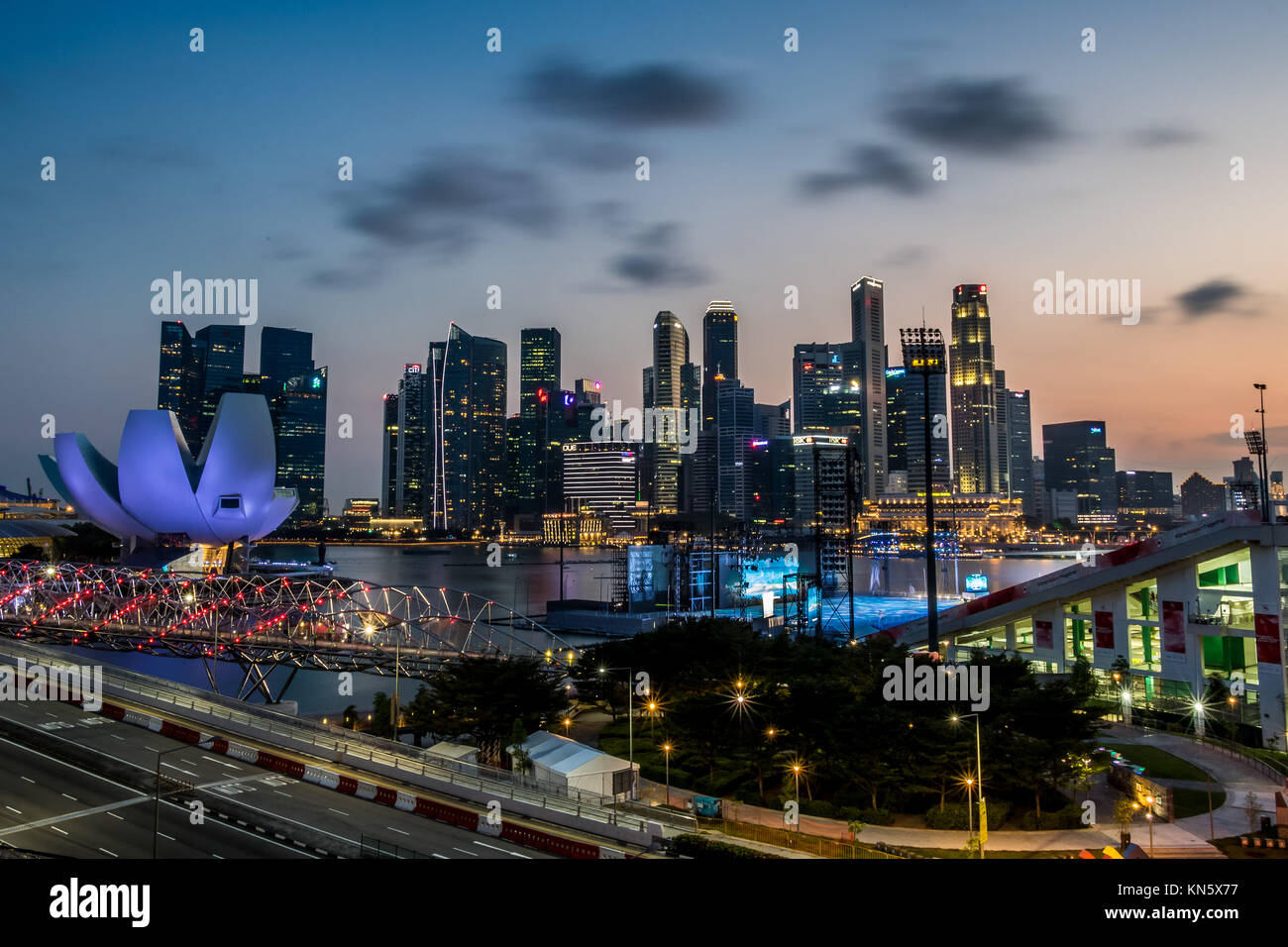 Paysage au coucher du soleil de Singapour célébrant l'anniversaire de la nation Banque D'Images