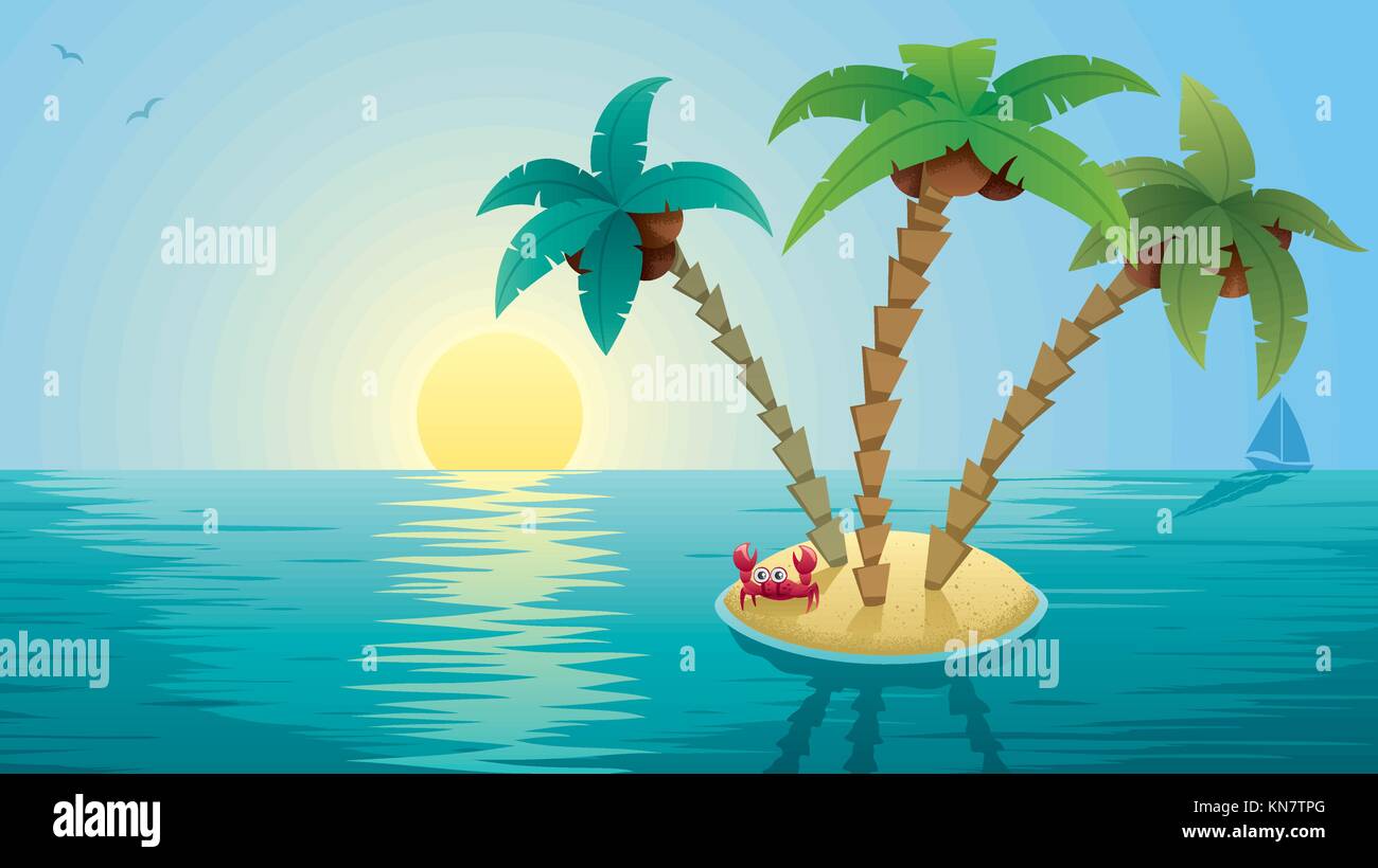 Lever de soleil de paysage de petite île Illustration de Vecteur