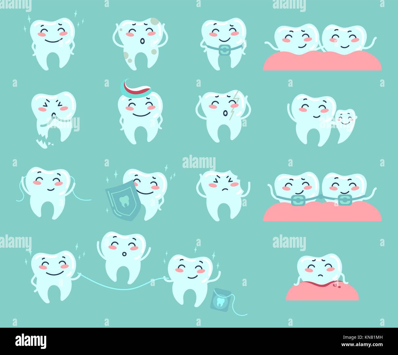 Cute cartoon des dents. Problèmes dentaires et traiter Illustration de Vecteur