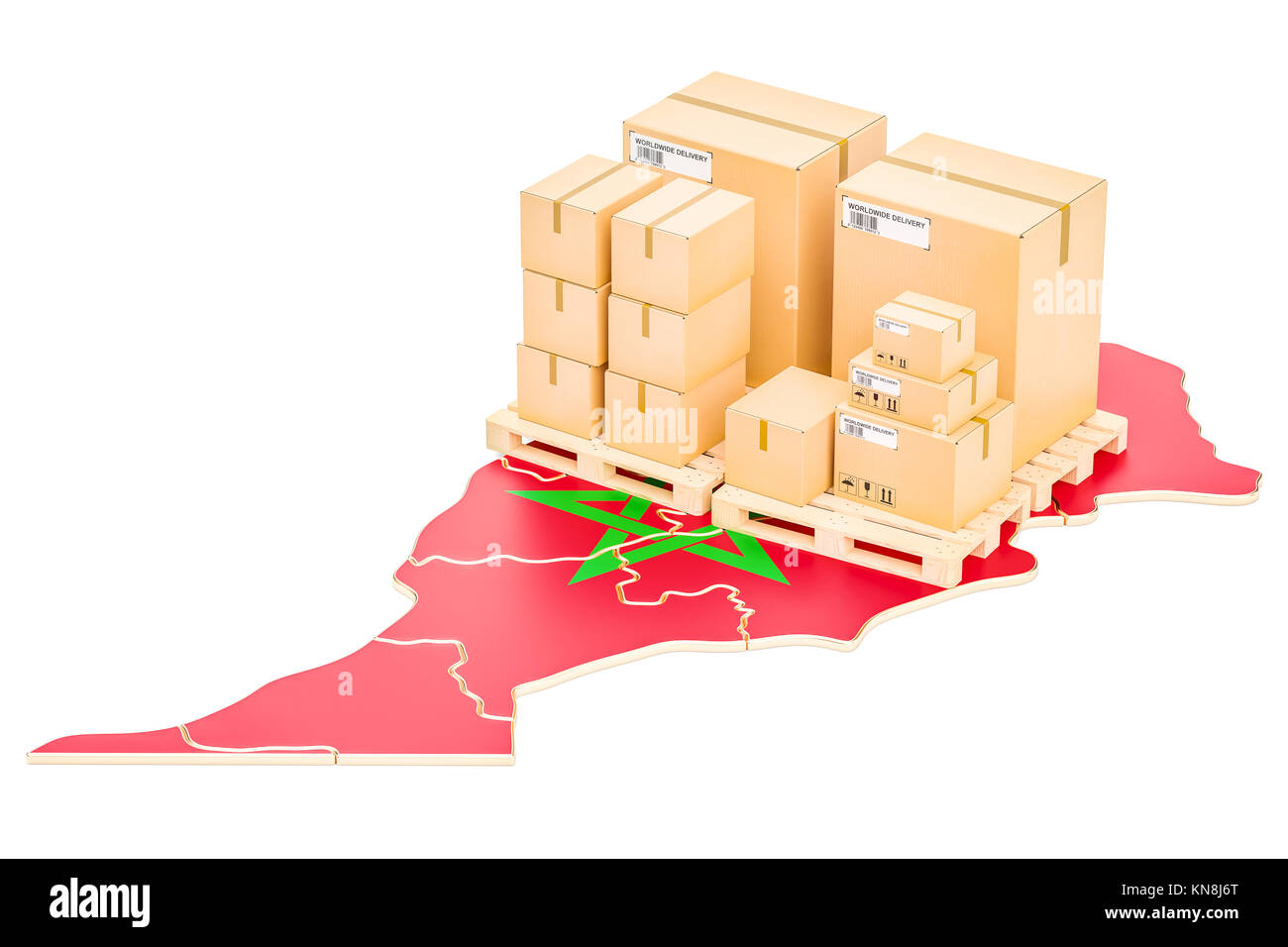 Expédition et livraison du Maroc isolé sur fond blanc Banque D'Images
