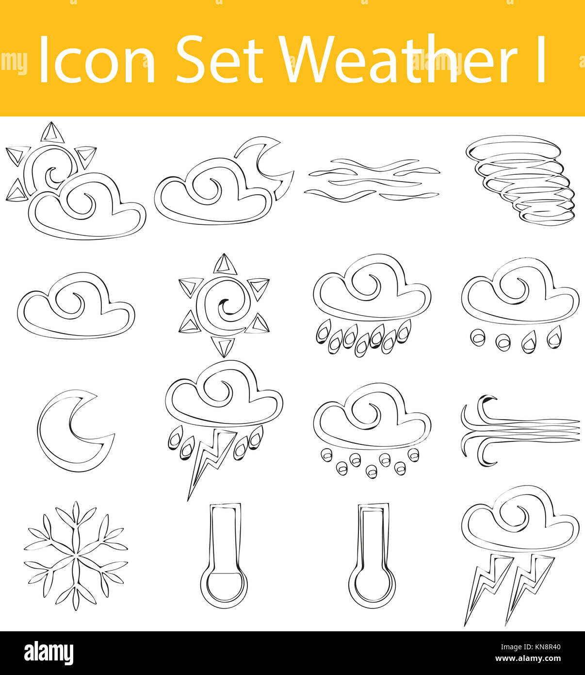 Appelée Doodle bordée Icon Set I Météo avec 16 icônes pour l'utilisation créative en design graphique Banque D'Images