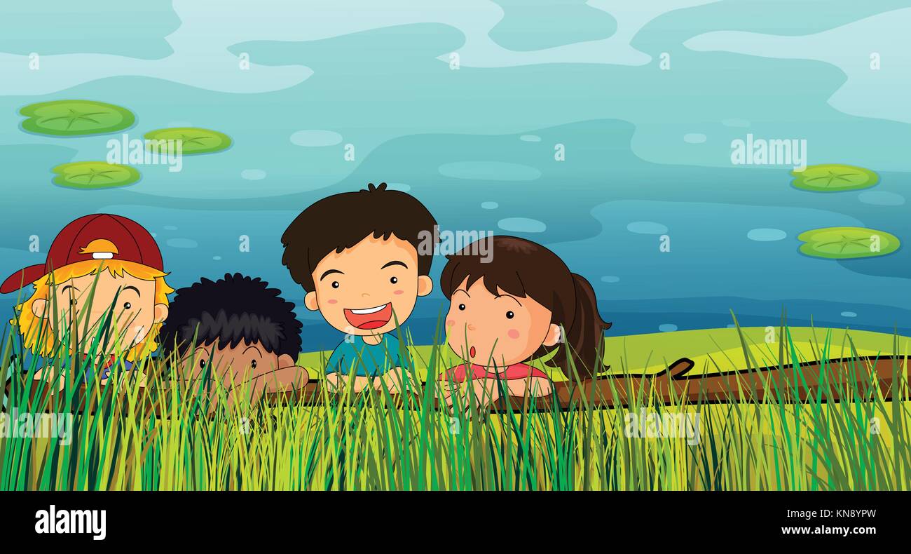Illustration d'enfants avec des pics de l'herbe Illustration de Vecteur