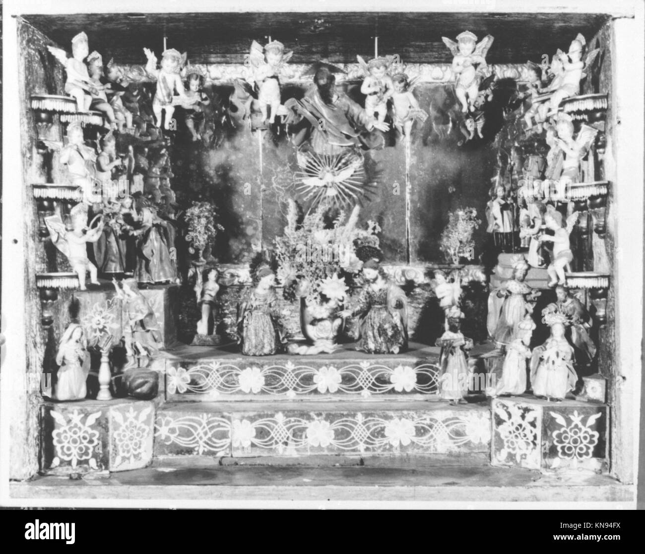 Une œuvre d'art religieuse montrant Dieu le Père avec une colombe, représentant l'iconographie chrétienne et l'esprit Saint. Banque D'Images