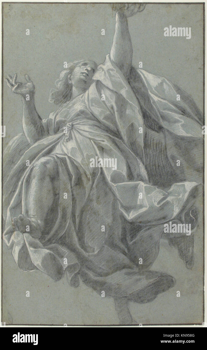 Sculpture d'un ange volant avec les bras levés, représentant la grâce divine, le mouvement dynamique et l'expression artistique céleste. Banque D'Images