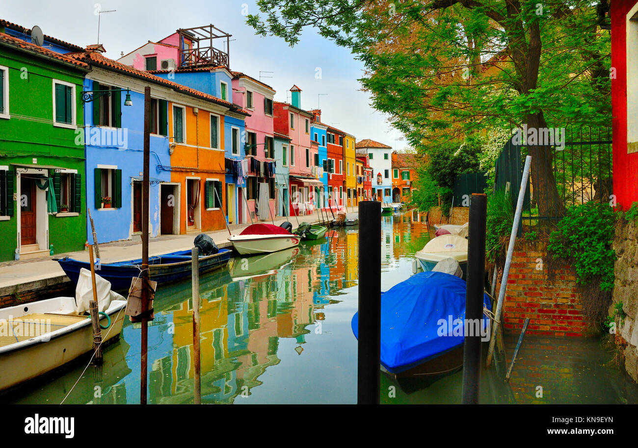 Maisons peintes de couleurs vives sur Burano, Venise Banque D'Images