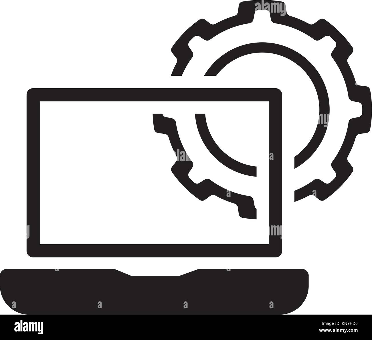 L'icône de l'ingénierie informatique. Vitesse et ordinateur portable. Symbole du développement. Illustration de Vecteur