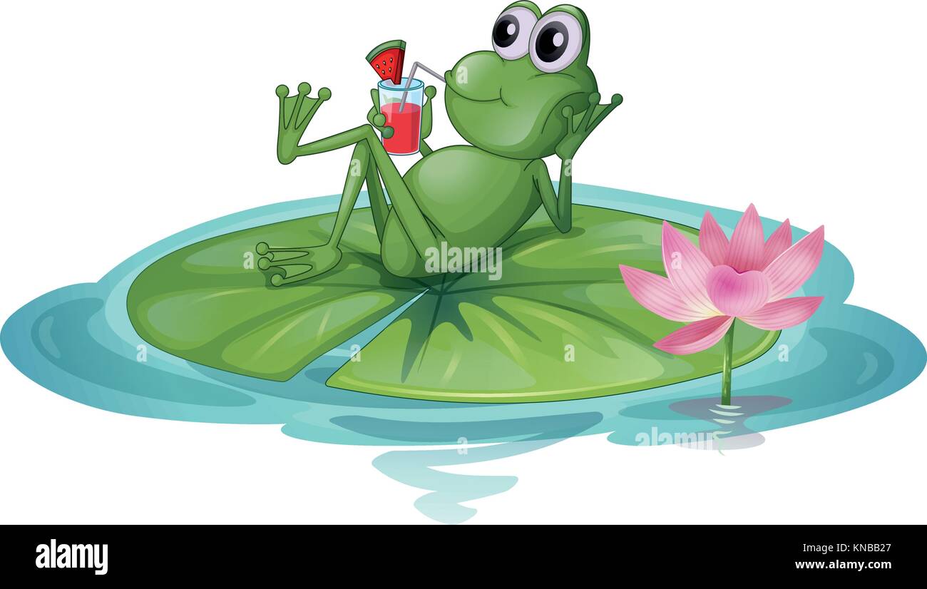 Illustration d'une grenouille se détendre sur une feuille sur un fond blanc Illustration de Vecteur