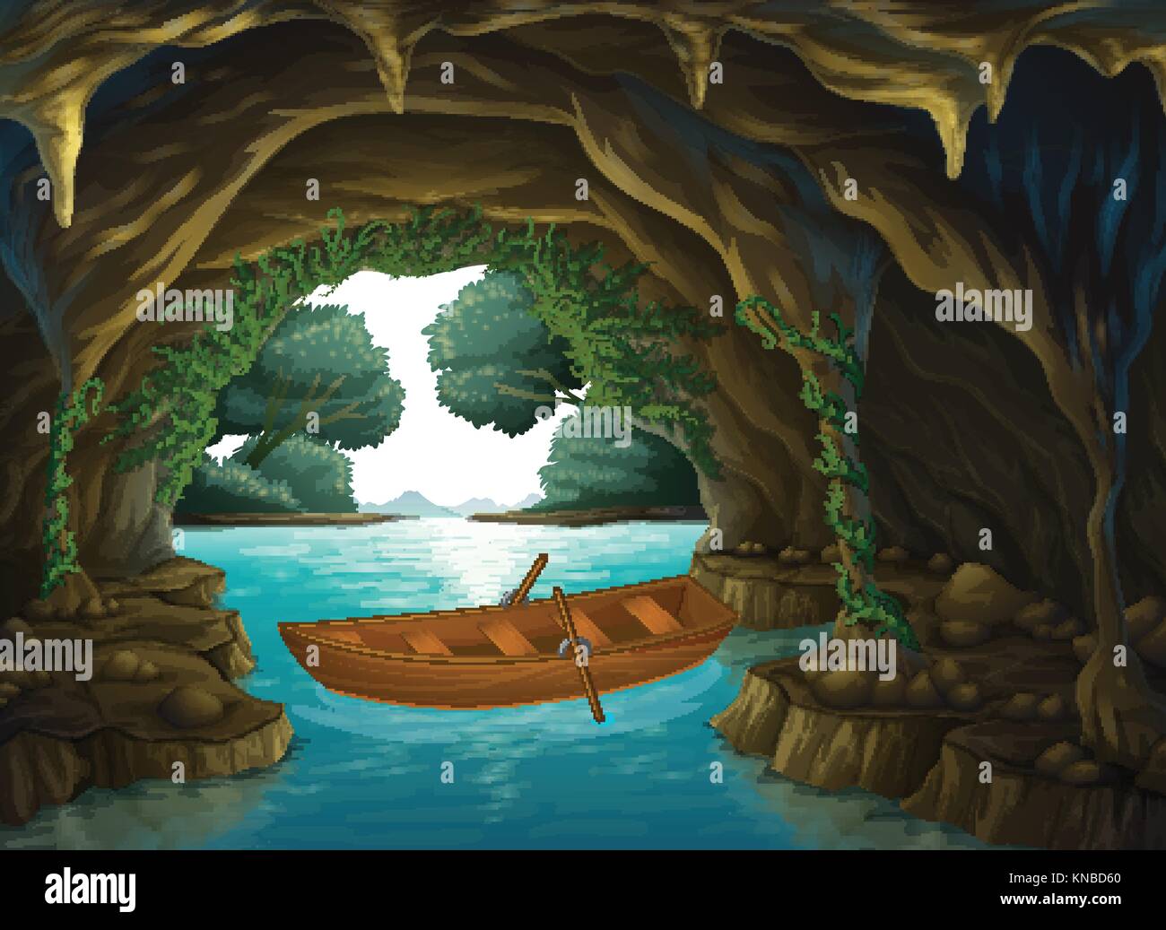 Illustration d'un bateau dans la grotte Illustration de Vecteur