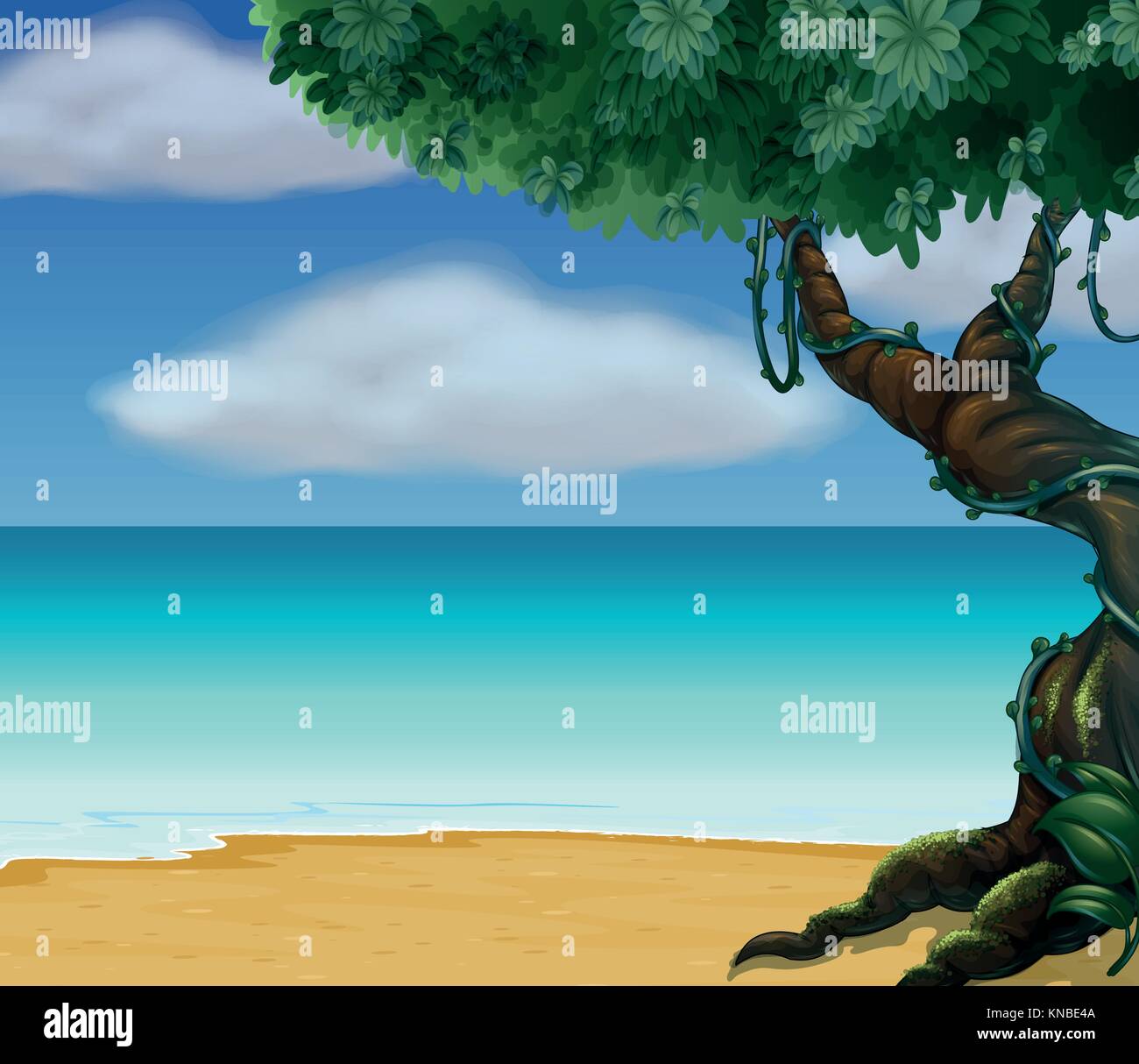 Illustration d'un arbre et une belle plage Illustration de Vecteur