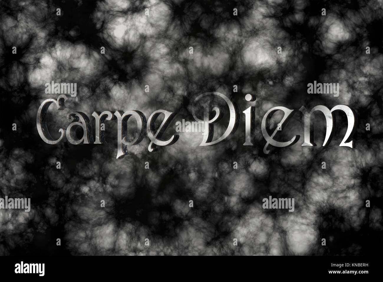 Carpe Diem 3D Render- expression latine qui signifie capturer le moment sur fond noir avec la fumée blanche. Banque D'Images