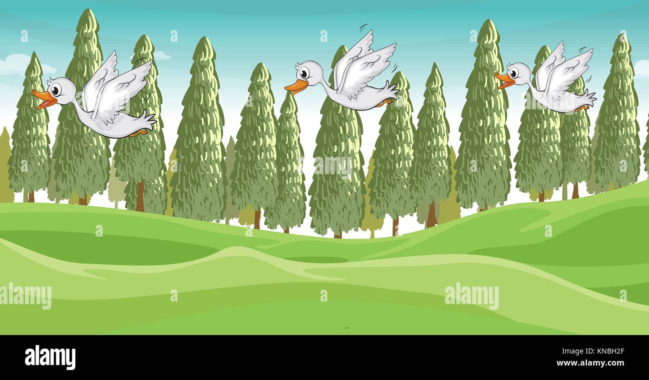 Illustration de trois petits cygnes flying Illustration de Vecteur