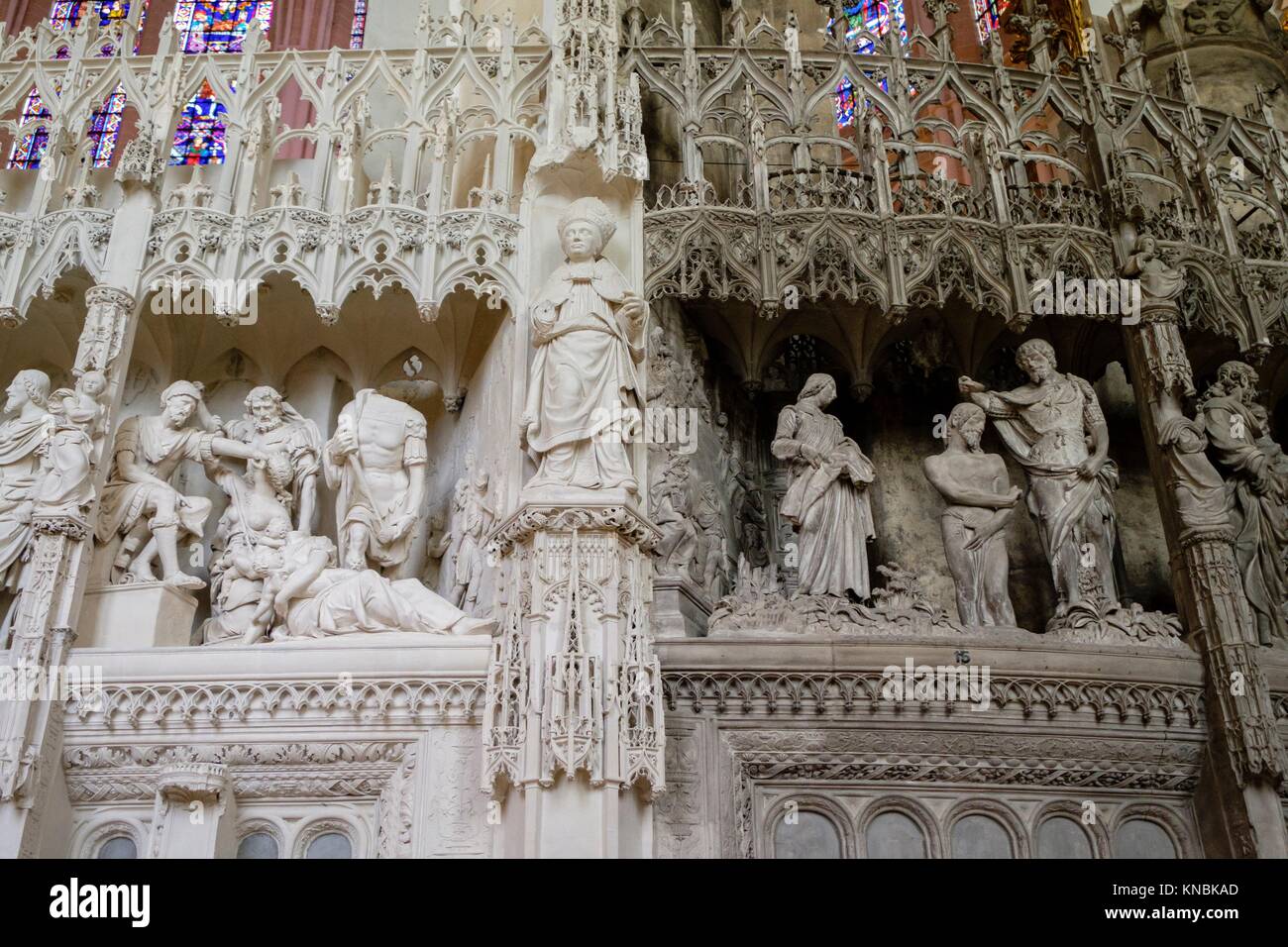 Escenas de la vida de Jesús, estatuas realizadas por Jehan de Beauce a comienzos del 16e siècle en style renacentista, Cathédrale de Notre Dame de Banque D'Images