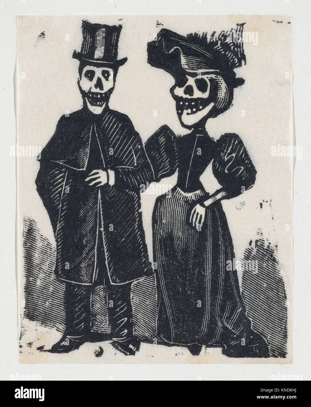 Élégamment vêtu d'un squelette, hommes et femmes dans les bras (vignette pour la fête des morts) rencontré DP867980 717597 Artiste : Jos ? Posada Guadalupe, mexicain, 1851 ?1913, élégamment vêtue d'un squelette, hommes et femmes dans les bras (vignette pour la fête des morts), ca. 1890 ?1910, gravure, Plaque Métal Feuille : 3 1/4 ? 2 9/16 in. (8.2 ? 6.5 cm). Le Metropolitan Museum of Art, New York. Don de Jean Charlot, 1930 (30.82.20) Banque D'Images