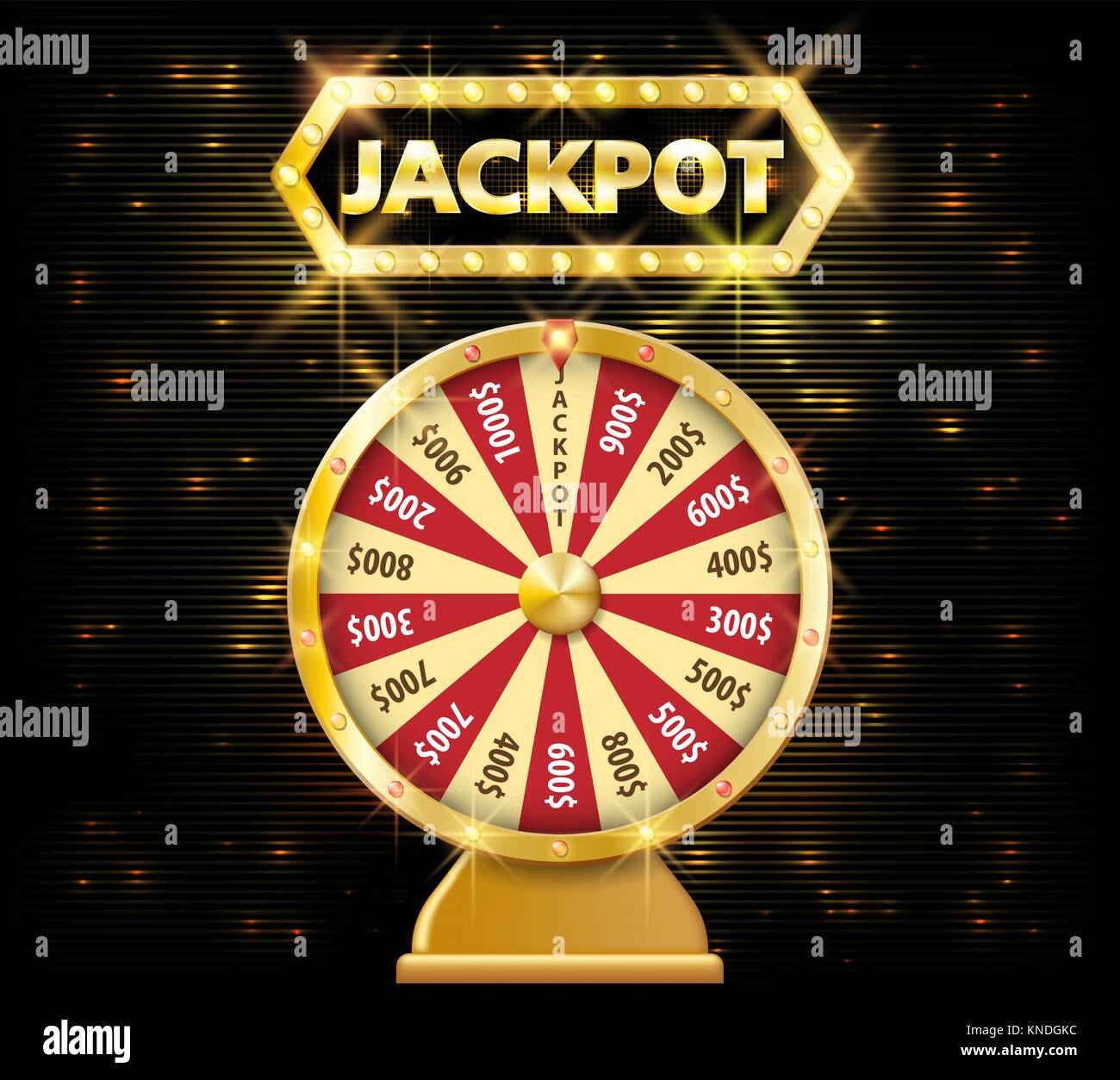Roue de fortune or 3D réaliste de l'objet isolé sur fond noir avec texte. jackpot lucky fortune wheel e vector illustration Illustration de Vecteur