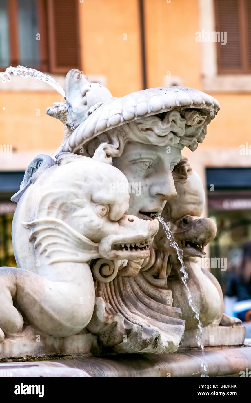 Piazza Navona, détail de la fontaine de Moro à Rome Banque D'Images