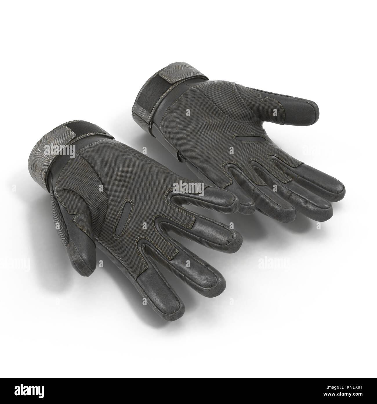 Gants noirs soldat isolé sur blanc. 3D illustration Banque D'Images