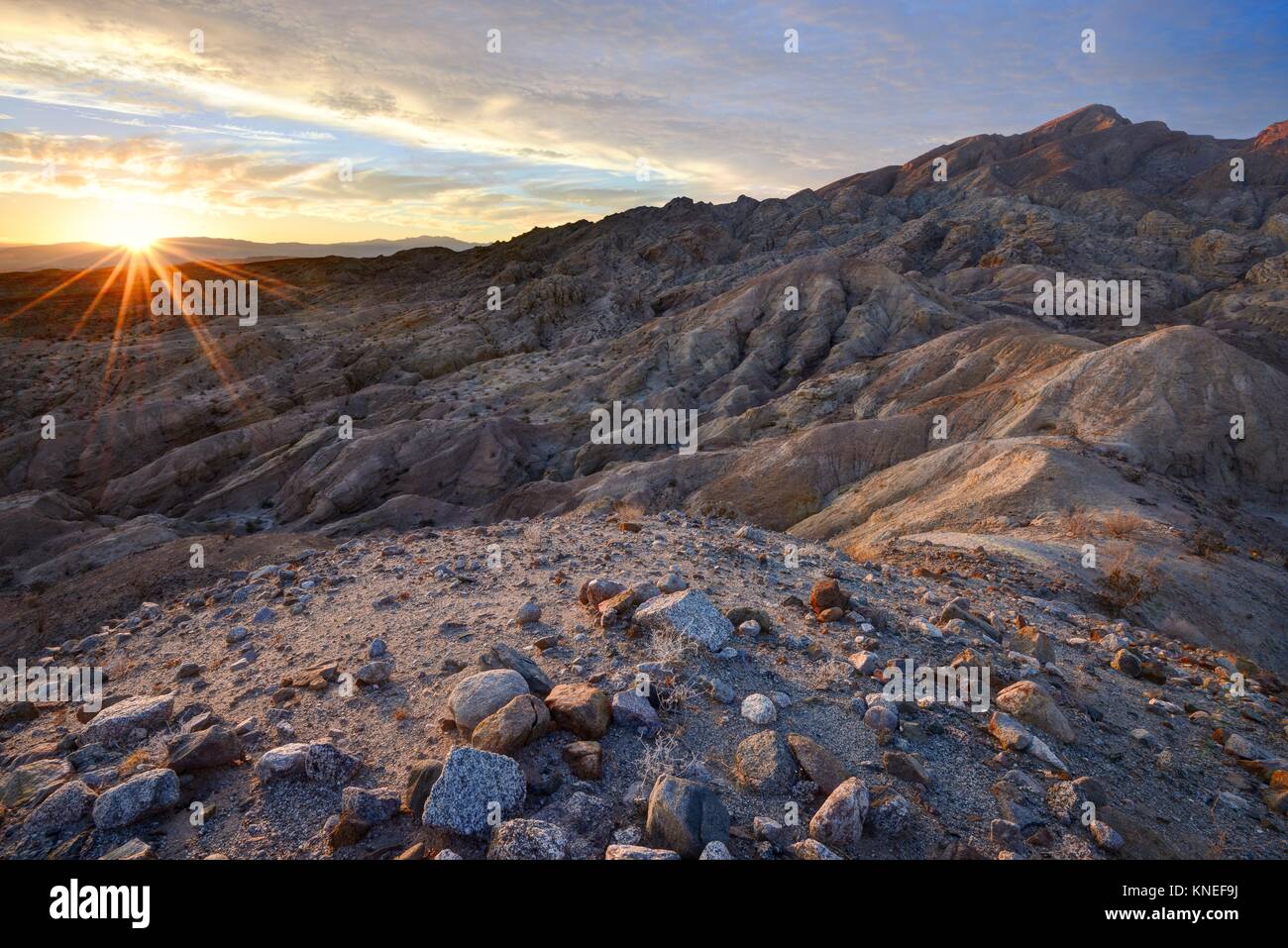 Travelers Peak au coucher du soleil, parc national du désert d'Anza-Borrego, Californie, États-Unis Banque D'Images
