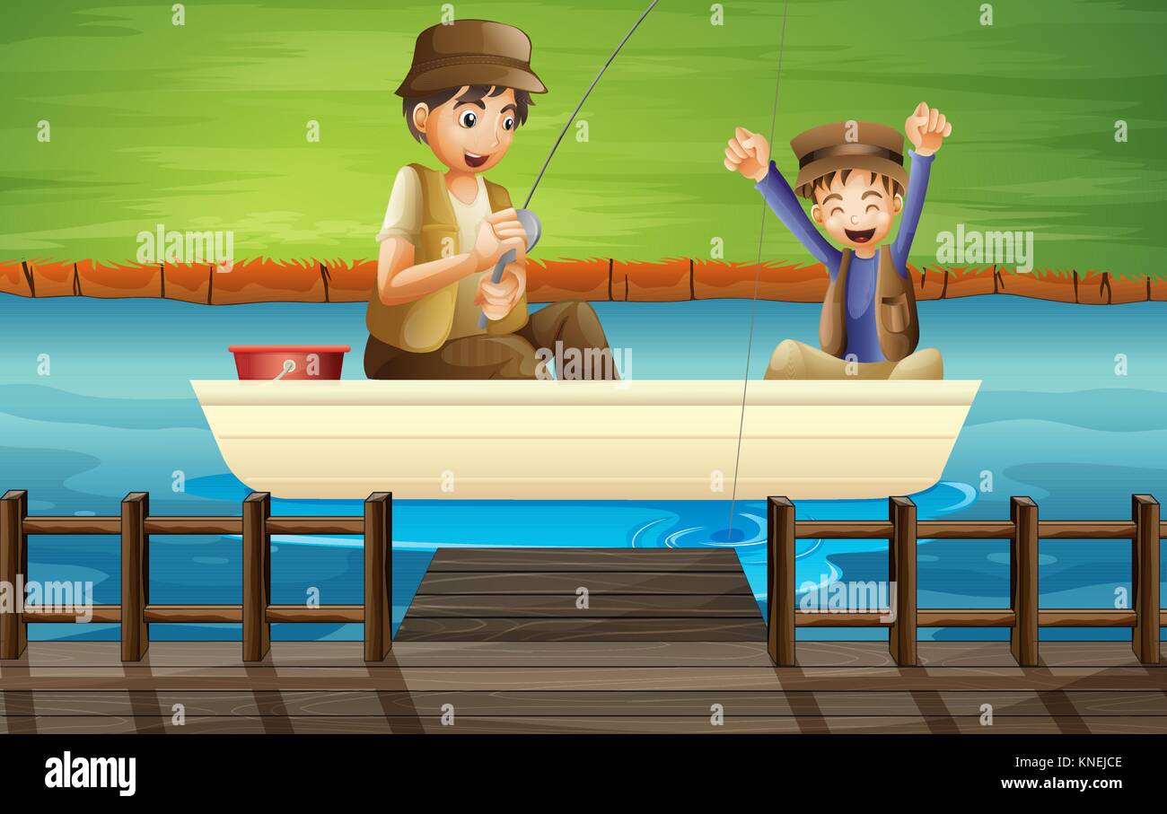 Illustration d'enfants prendre du poisson dans un bateau Illustration de Vecteur