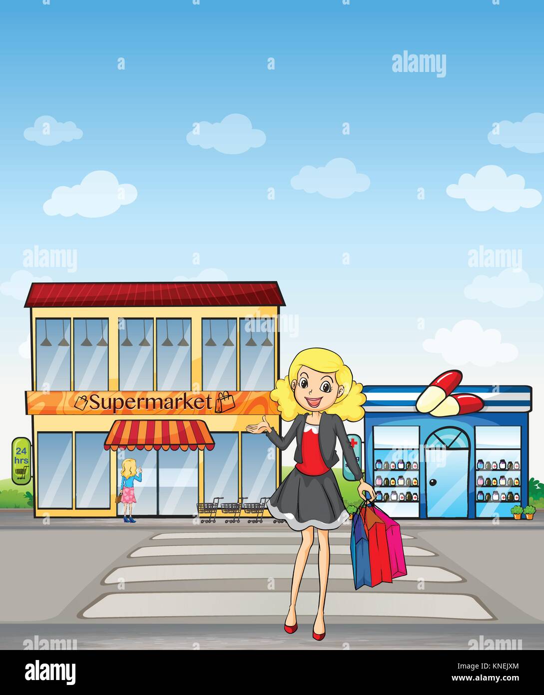 Illustration d'une jolie fille shopping Illustration de Vecteur