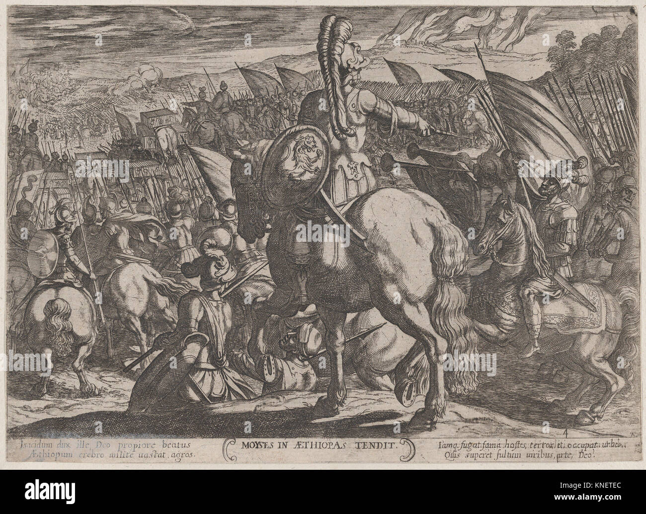 Planche 4 : Moïse ordonnant aux Israélites pour attaquer les Éthiopiens, de 'Les batailles de l'Ancien Testament". Artiste : Antonio Tempesta (Italien, Florence Banque D'Images