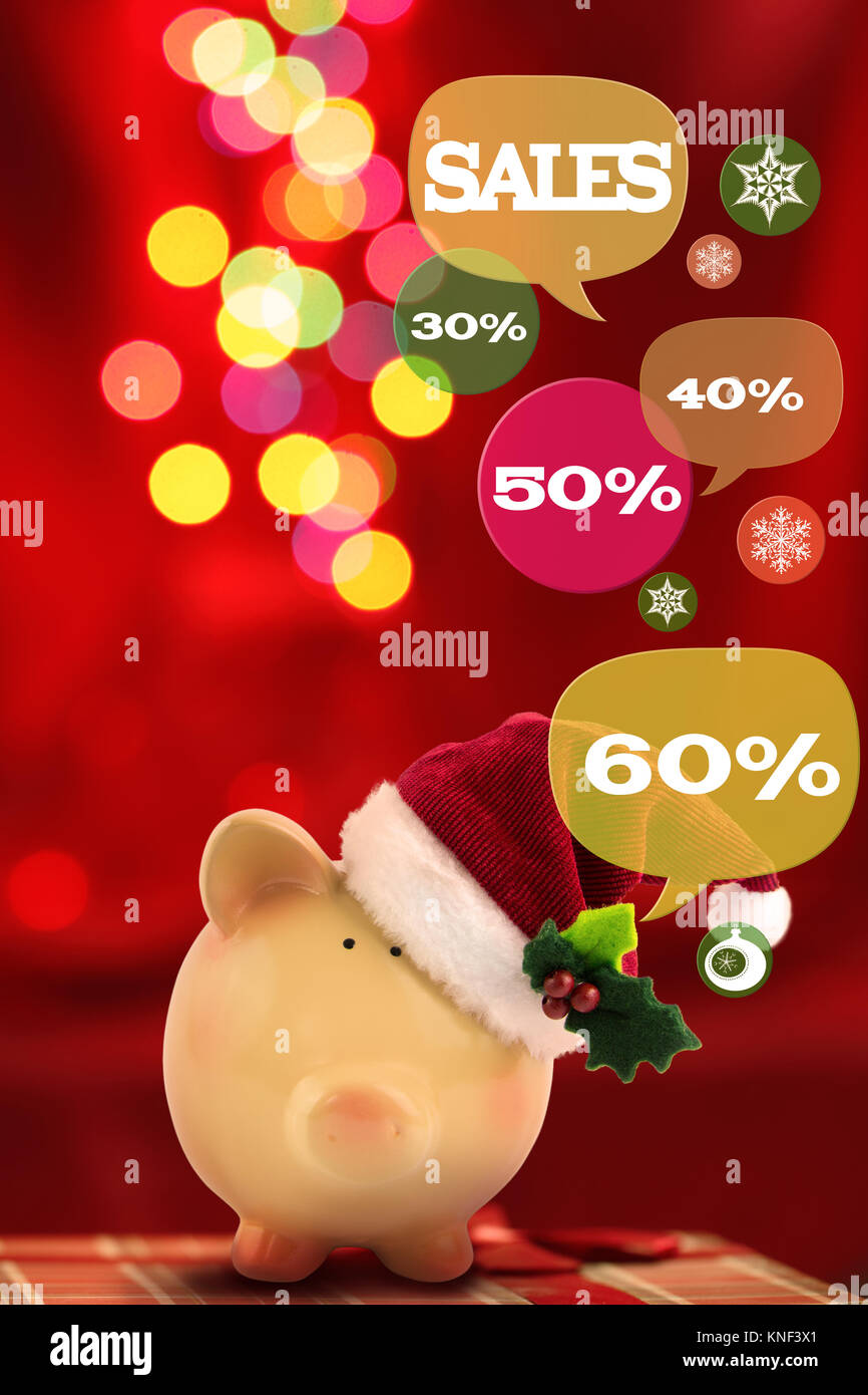 Tirelire avec les bulles. Vente de Noël concept Banque D'Images