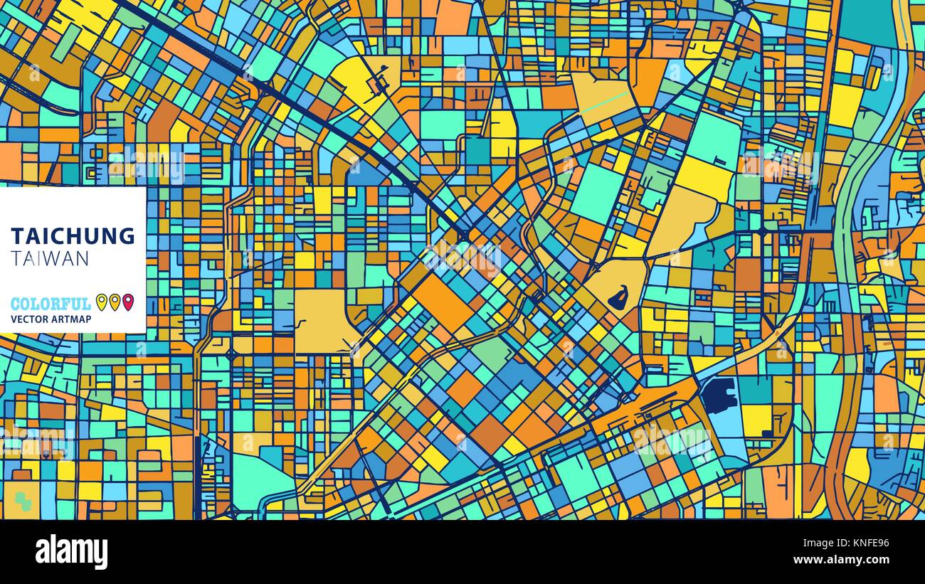 Taichung, Taïwan, Vecteur coloré Artmap. Blue-Orange-Version jaune pour le site Web Infographie, l'Art de mur et fond de carte de Vœux. Illustration de Vecteur
