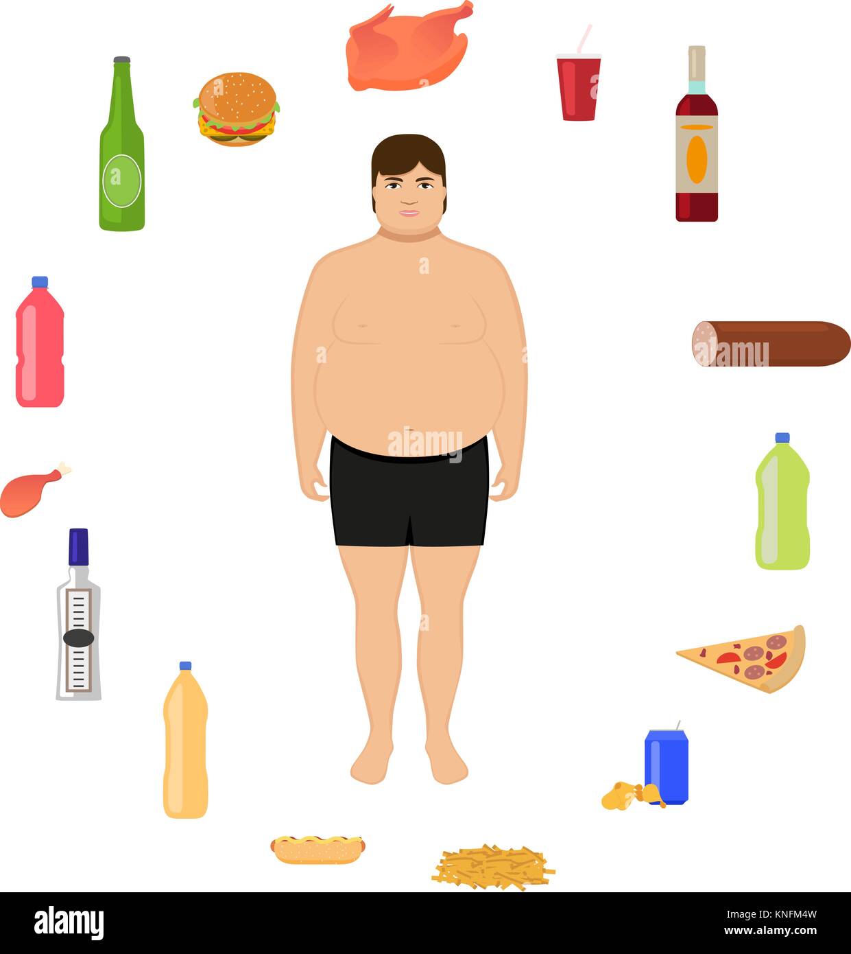 Vector cartoon fat man et d'aliments malsains Illustration de Vecteur