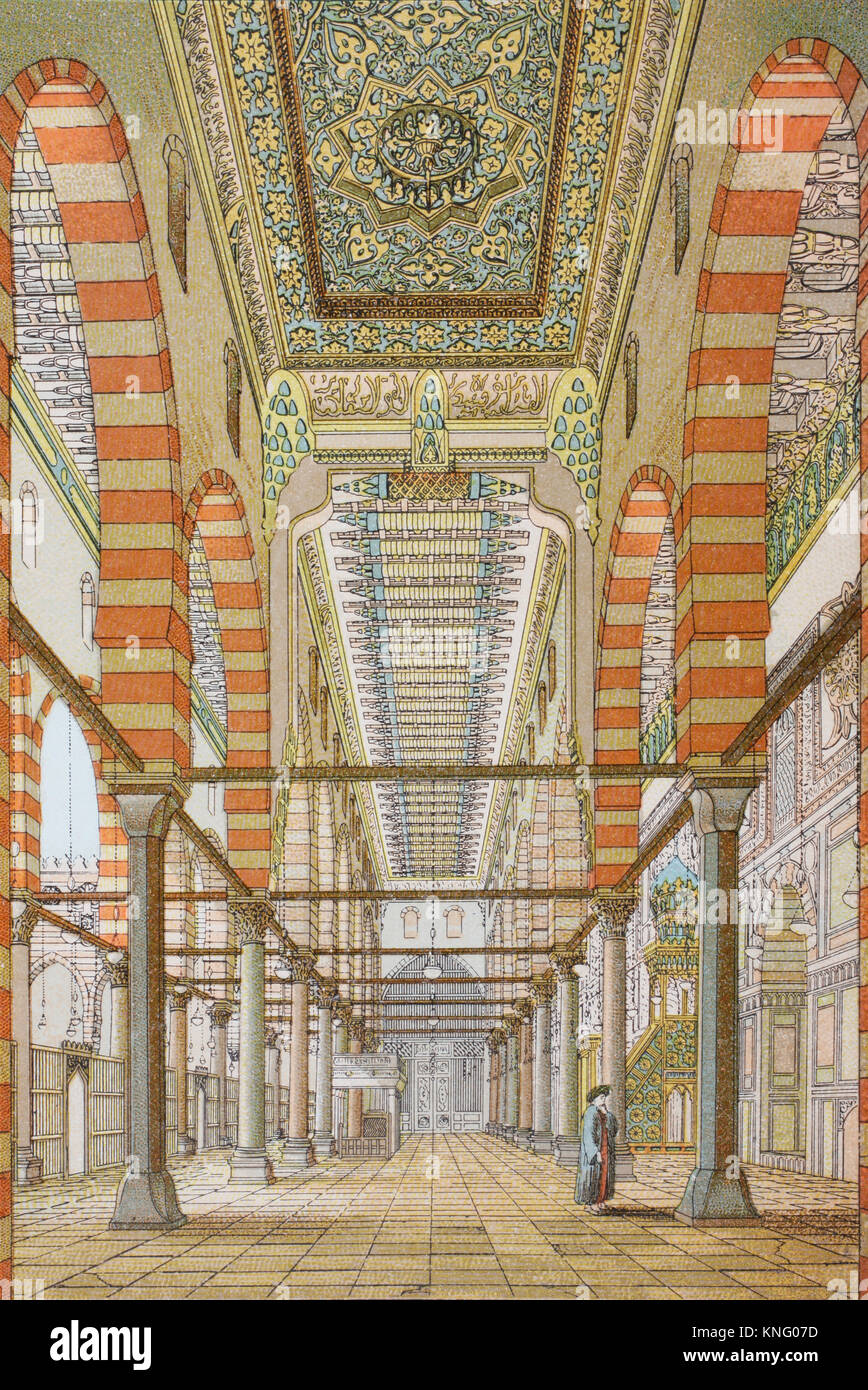 Intérieur de la mosquée du Sultan al-Mu'ayyad, Le Caire, Égypte. À partir de la Enciclopedia Ilustrada Segui, publié en 1908. Banque D'Images