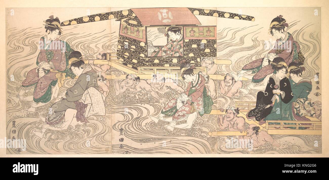 Les voyageurs juste la rivière Fording Oi. Utagawa Toyokuni I Artiste : (japonais, 1769-1825) ; Artist : Wakasaya Yoichi (Japonais, ca. Période : 1794-1897) ; Banque D'Images