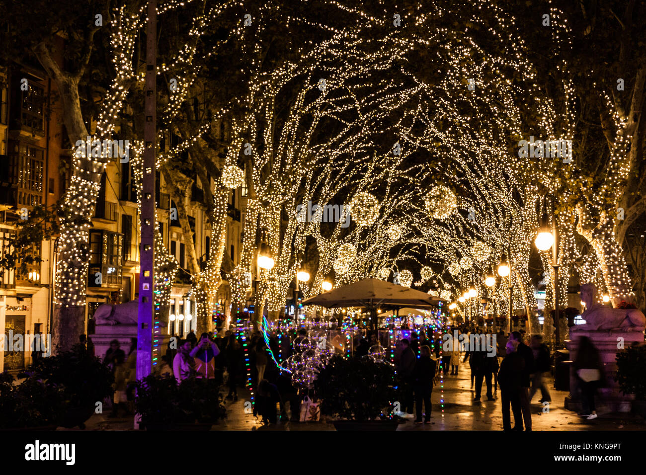 PALMA, Majorque, ESPAGNE - décembre 9, 2017 : les lumières de Noël sur le Passeig del Born Banque D'Images