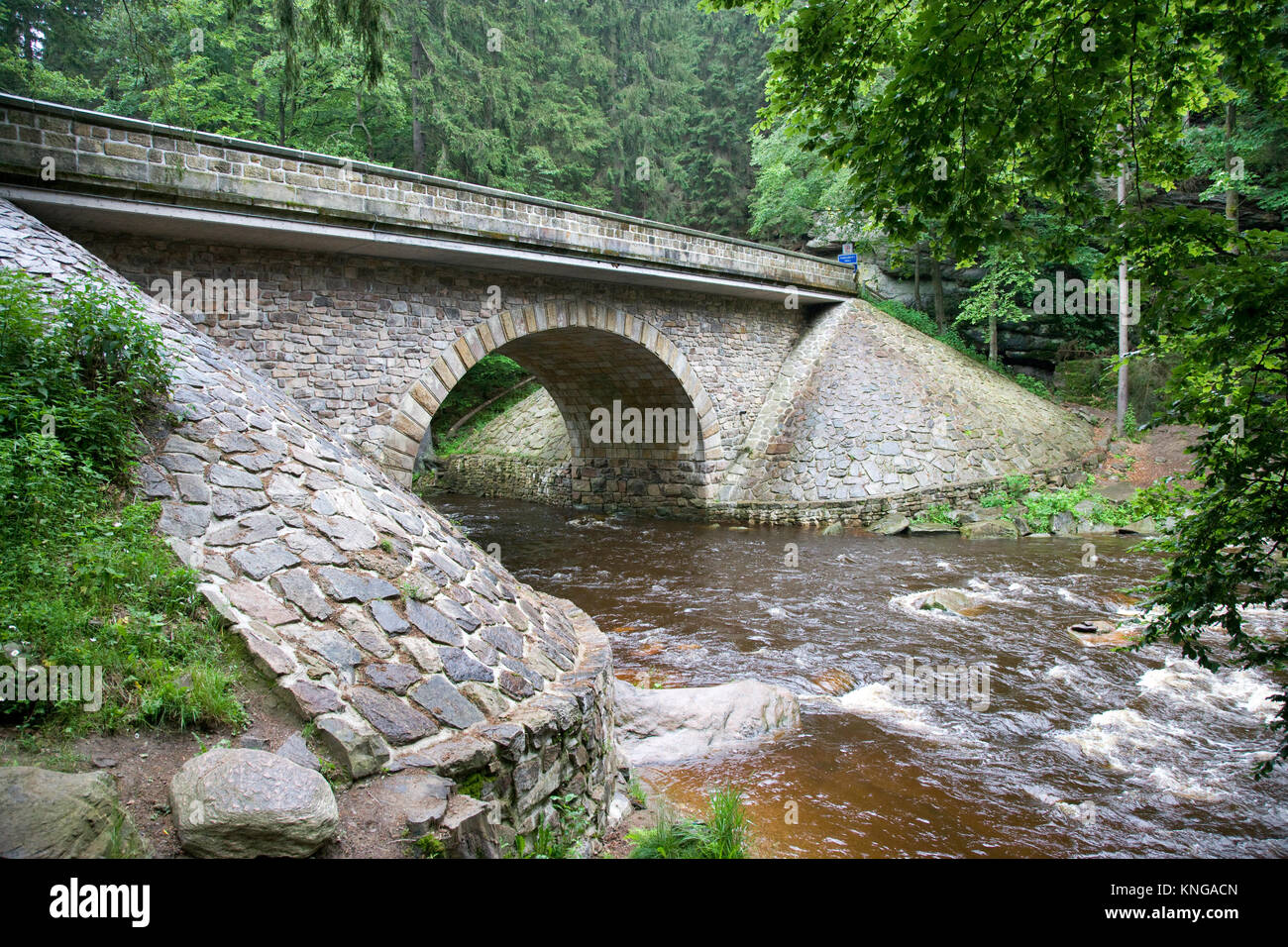 Land gate et passeur sur le chemin de la rivière Orlice, Eagle, Mounains Bohême, République tchèque, Zemska Paseracka brana, stezka, l'Orlice Orlicke hory,, Ceska Republika Banque D'Images