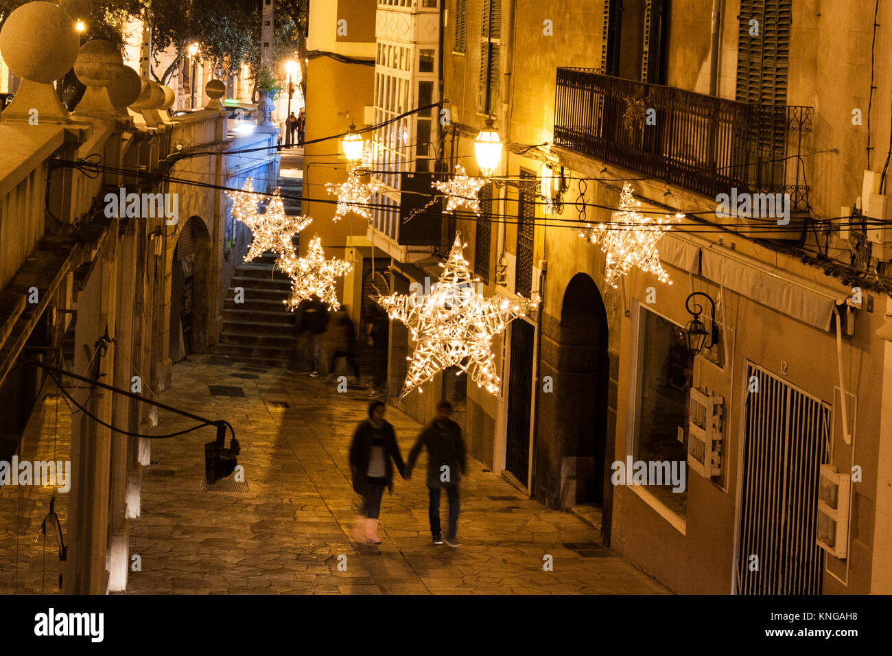 PALMA, ESPAGNE - décembre 8, 2017 : lumières de Noël dans la vieille ville de Palma, Majorque, Espagne Banque D'Images