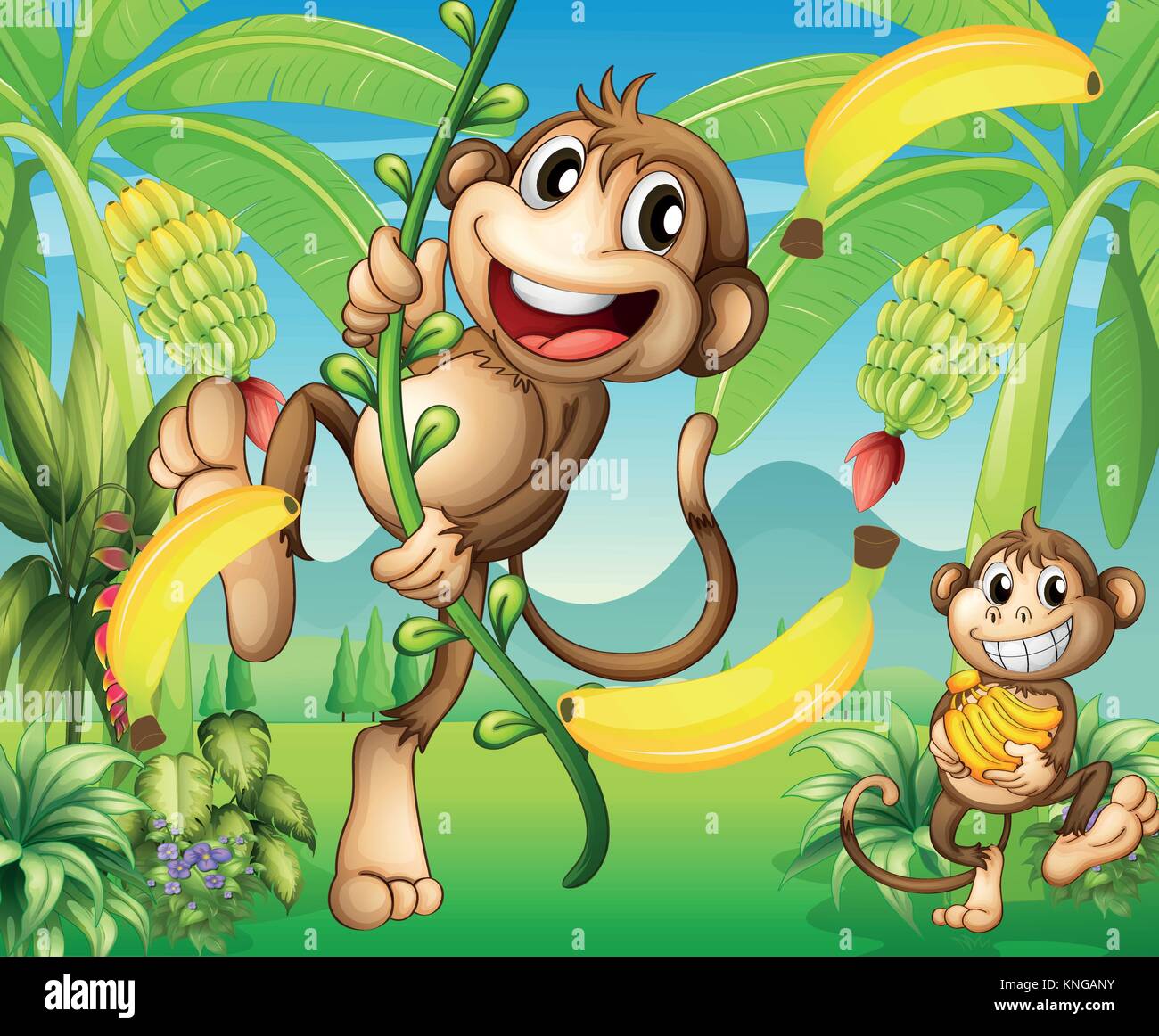 Illustration de deux singes près de l'usine de bananes Illustration de Vecteur