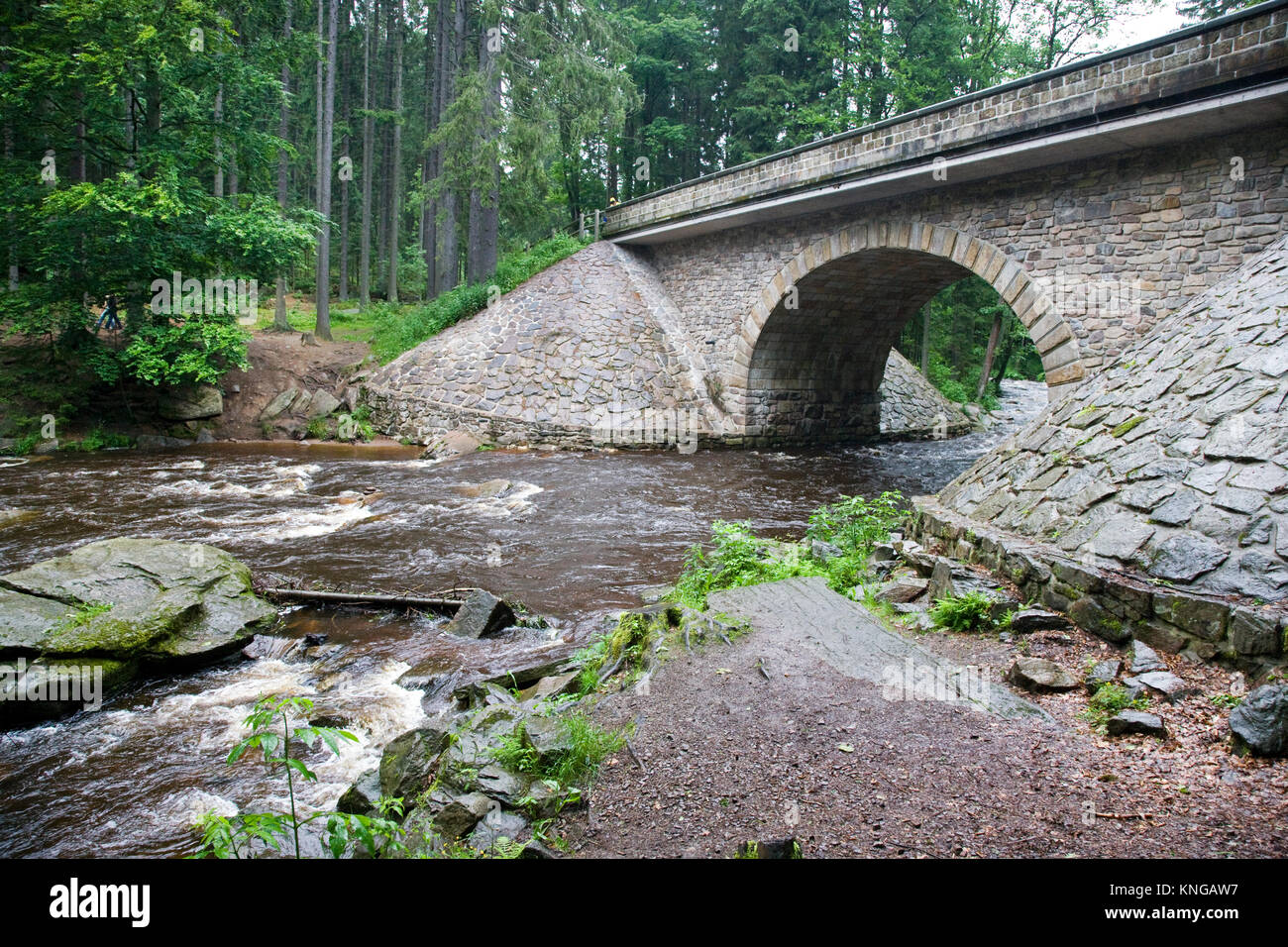 Land gate et passeur sur le chemin de la rivière Orlice, Eagle, Mounains Bohême, République tchèque, Zemska Paseracka brana, stezka, l'Orlice Orlicke hory,, Ceska Republika Banque D'Images
