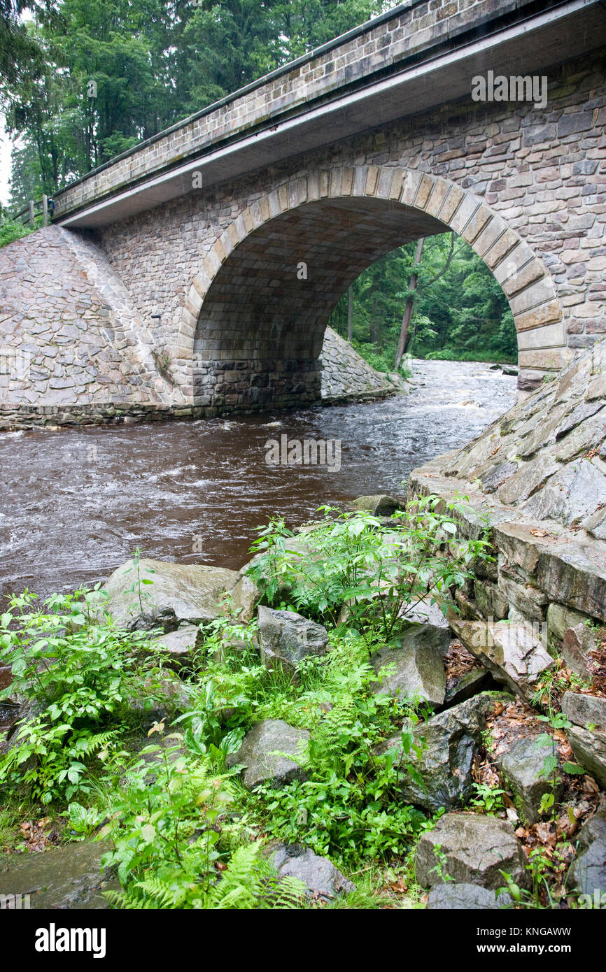 Land gate et passeur sur le chemin de la rivière Orlice, Eagle, Mounains Bohême, République tchèque, Zemska Paseracka brana, stezka, l'Orlice Orlicke hory,, Ceska Republika Banque D'Images