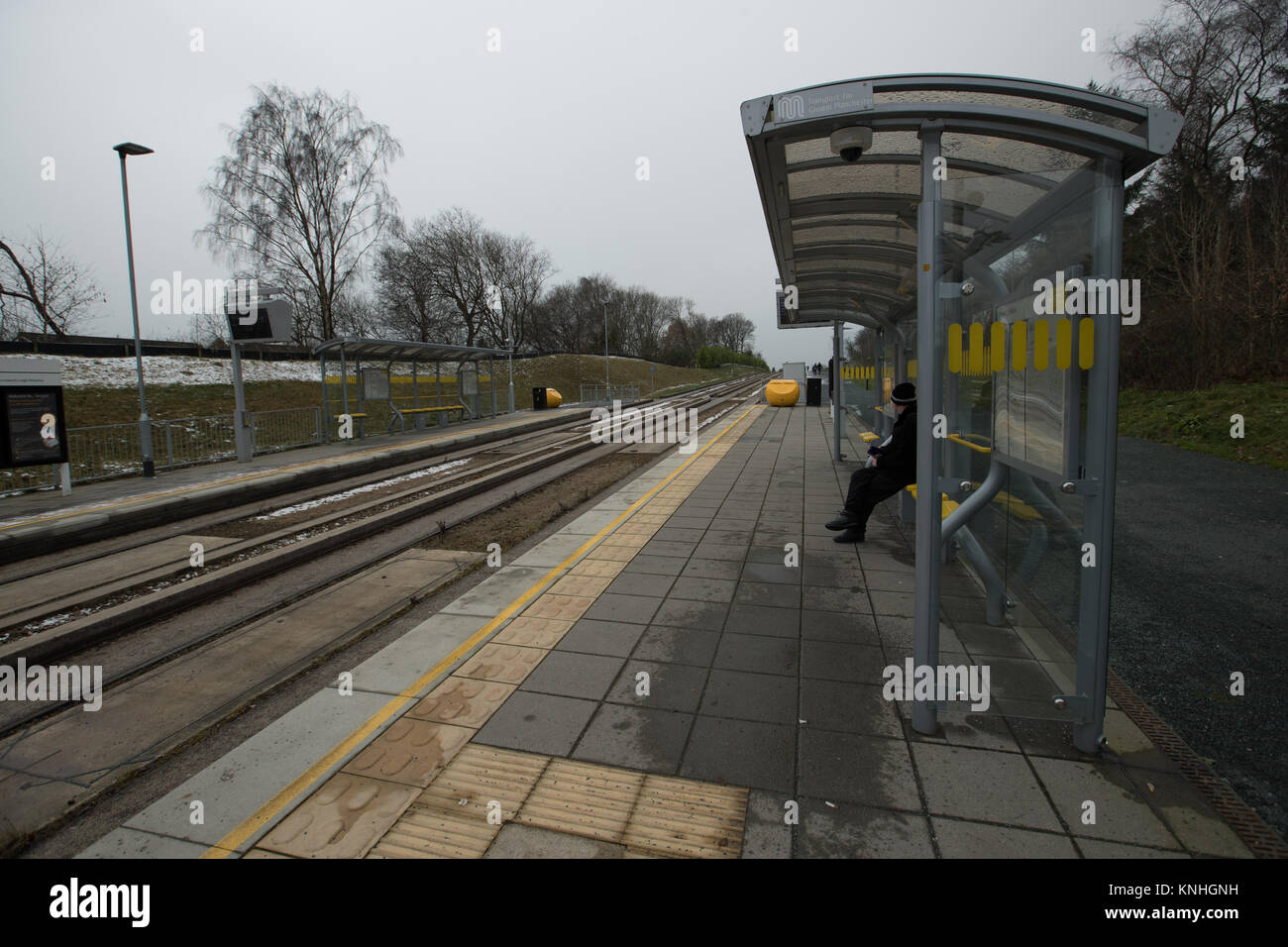 Le Busway guidé Leigh qui exploite les bus V1 et V2 dans le centre ville de Manchester à partir de la plate-forme d'autobus, NewearthRoad,UK Manchester Worsley Banque D'Images